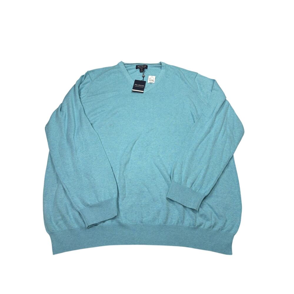 NWT Jos A Bank comfort stretch tailored fit aqua blue V neck sweater. Size 2XL